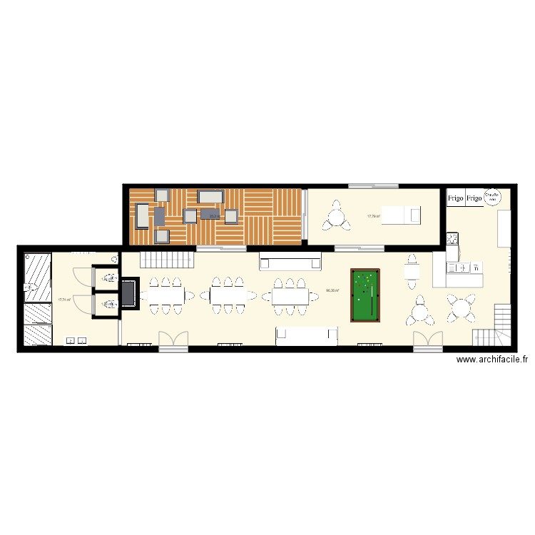 Chambres salle et bloc sanitaire . Plan de 6 pièces et 158 m2