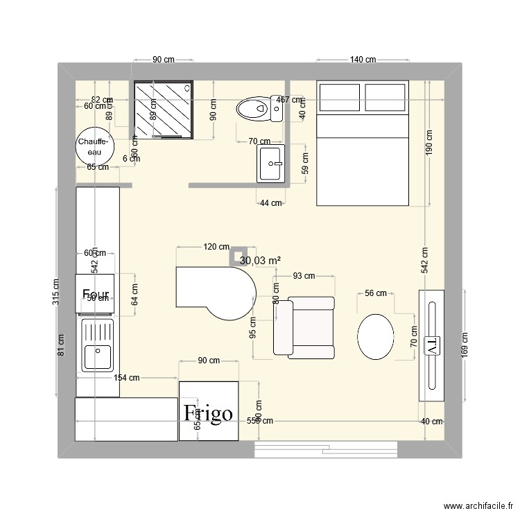 transformation garaga. Plan de 1 pièce et 30 m2