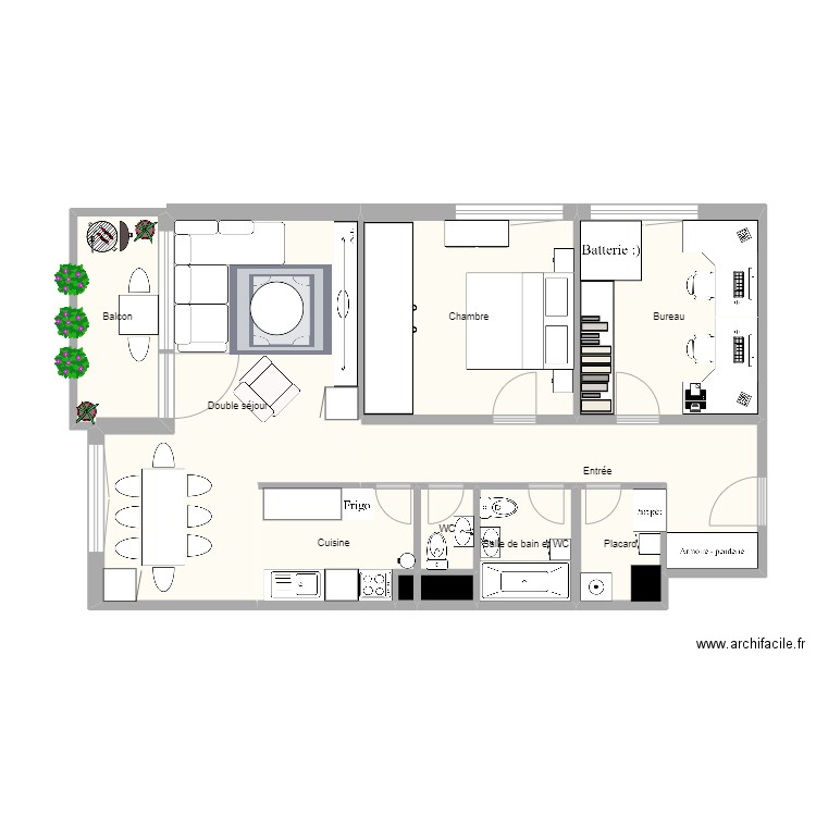 appartement blancherie meuble D. Plan de 11 pièces et 81 m2