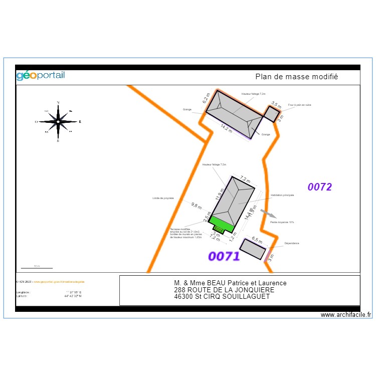 Plan de masse modifié TERRASSE SUD. Plan de 0 pièce et 0 m2