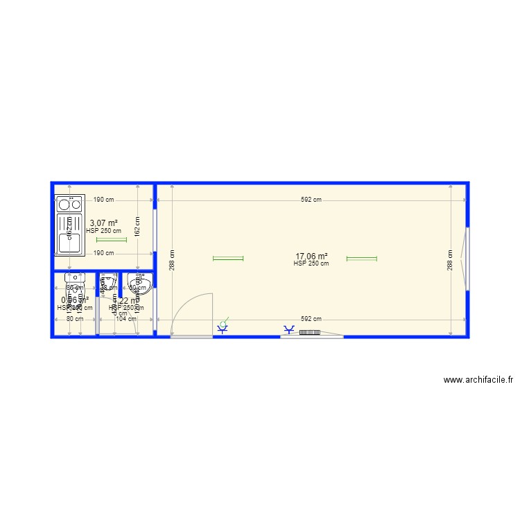 UNIPS. Plan de 4 pièces et 22 m2