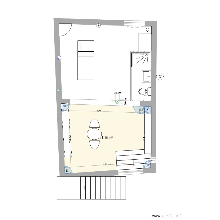 salon 2. Plan de 1 pièce et 13 m2