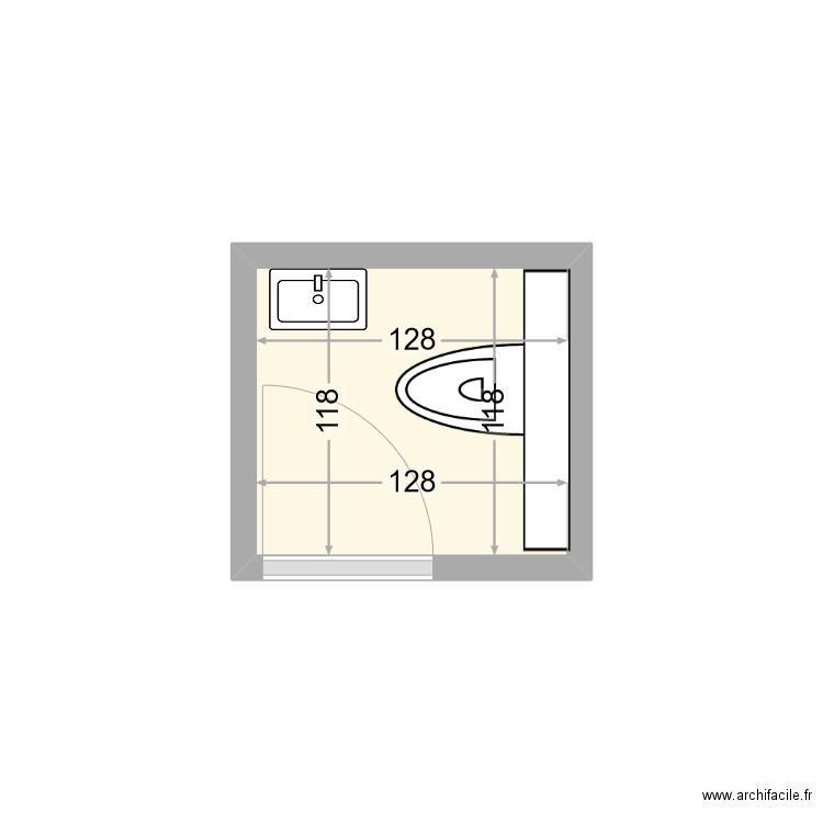 Toilettes. Plan de 1 pièce et 2 m2