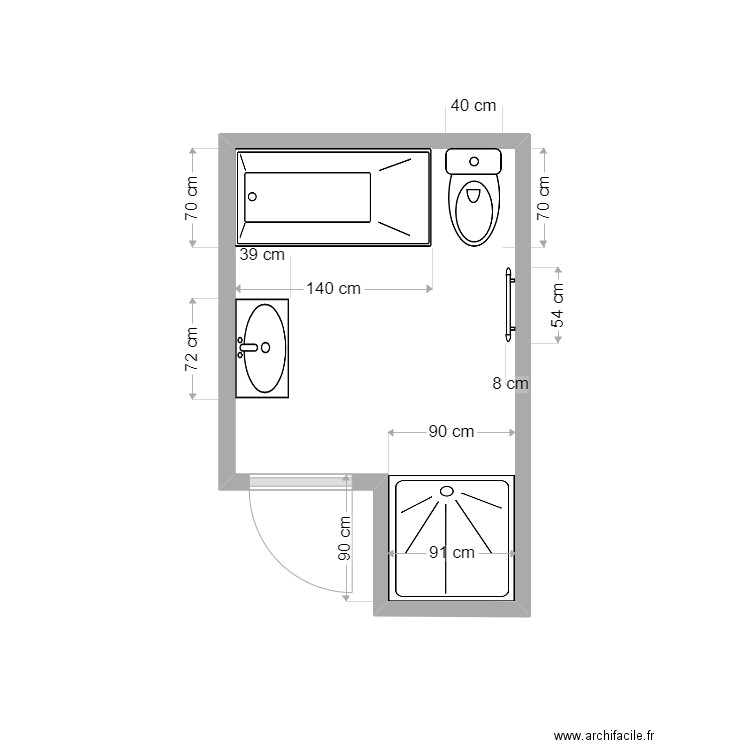 sdb. Plan de 1 pièce et 5 m2