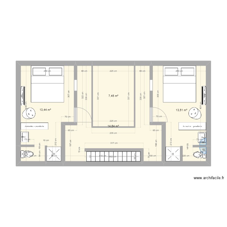 1er etage. Plan de 4 pièces et 49 m2