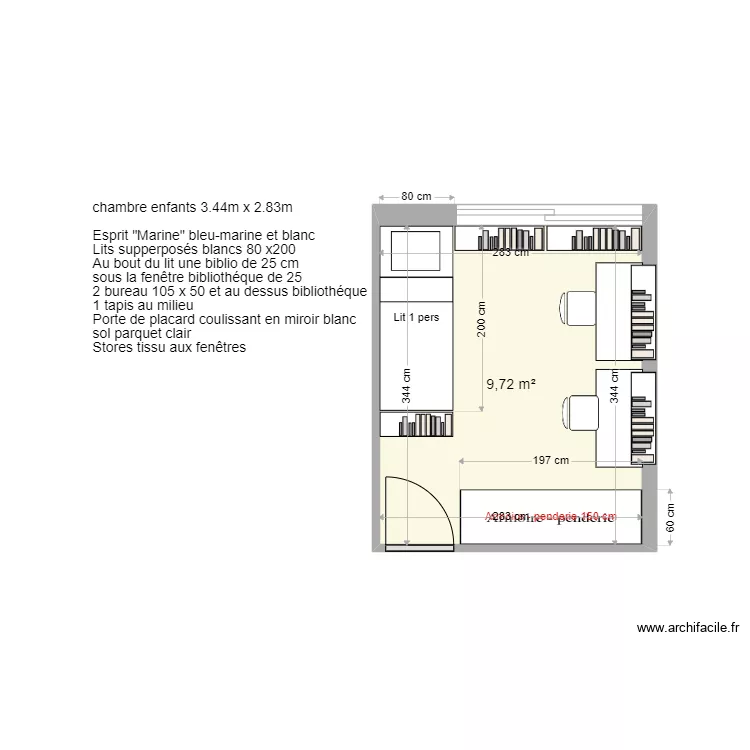 chambre enfants. Plan de 