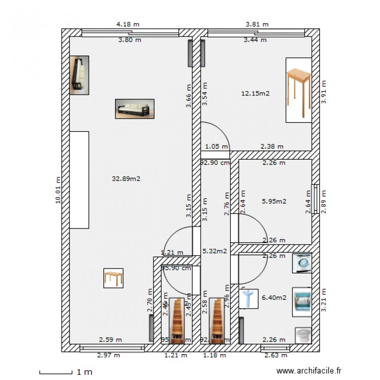 plan maison facade 8m