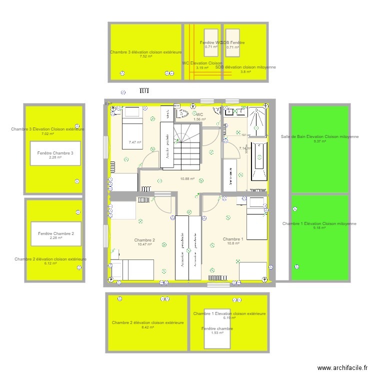 DSFA 1er etage Cloisons internes et périphériques v5 avec électricité. Plan de 0 pièce et 0 m2