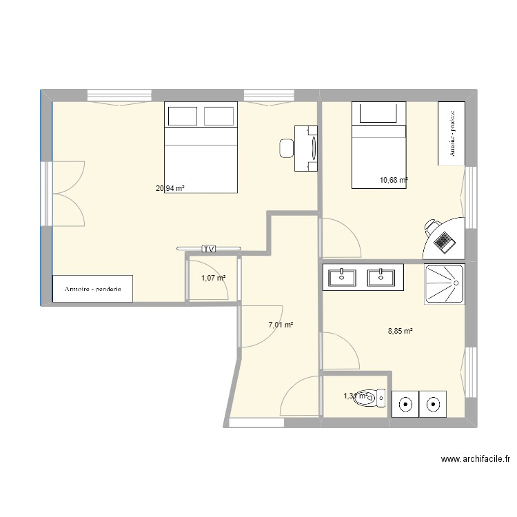 BUZZ hOME chambre projet 3. Plan de 6 pièces et 50 m2