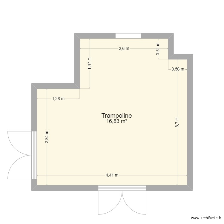 trampoline. Plan de 1 pièce et 17 m2