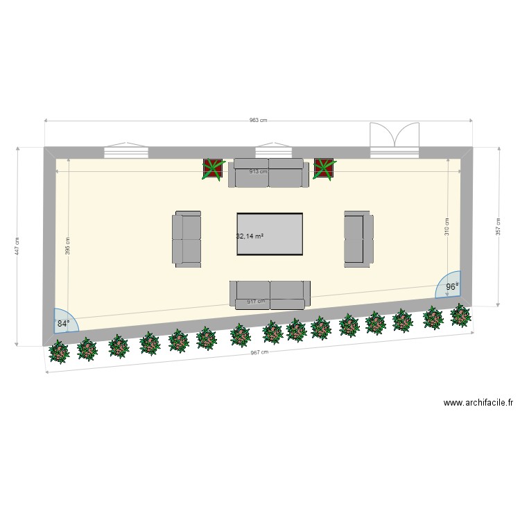 SALON DE JARDIN. Plan de 1 pièce et 32 m2