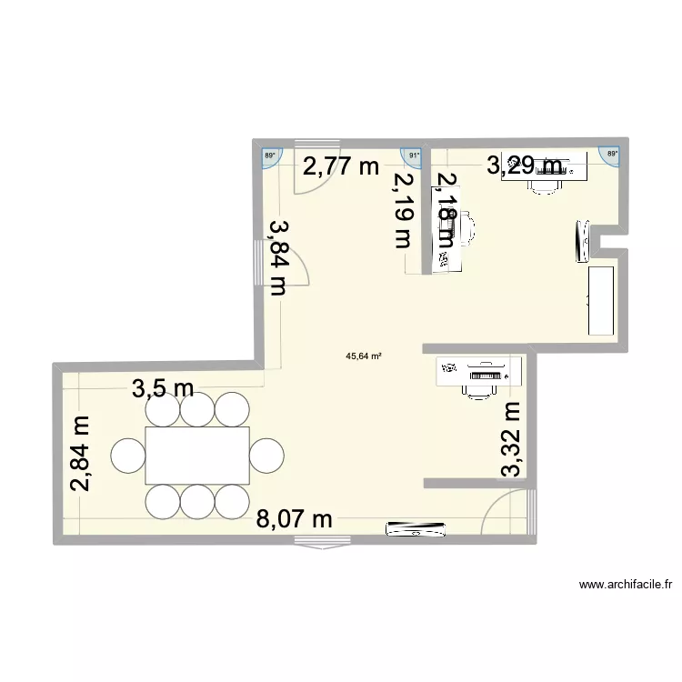 Bureau plan. Plan de 1 pièce et 46 m²