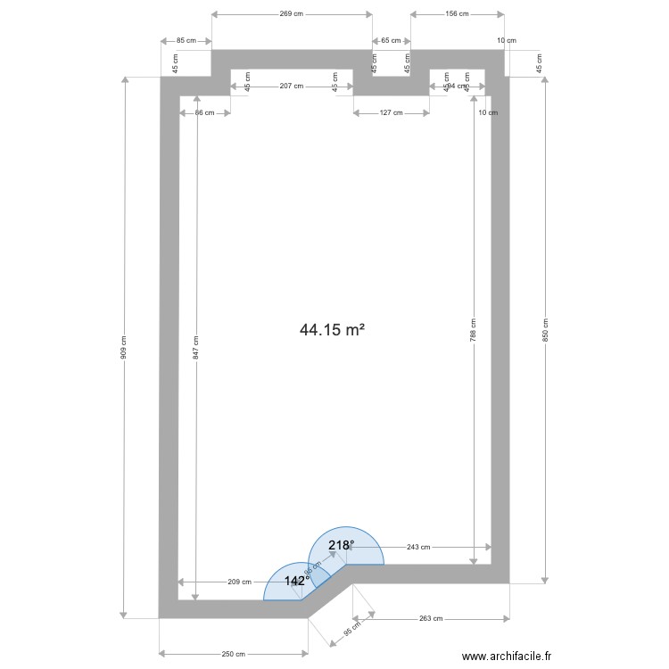 piece principale 001. Plan de 1 pièce et 44 m2