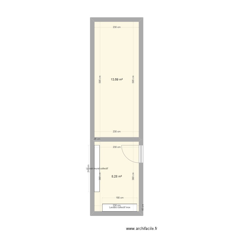 SANITAIRES BOULODROME. Plan de 2 pièces et 22 m2