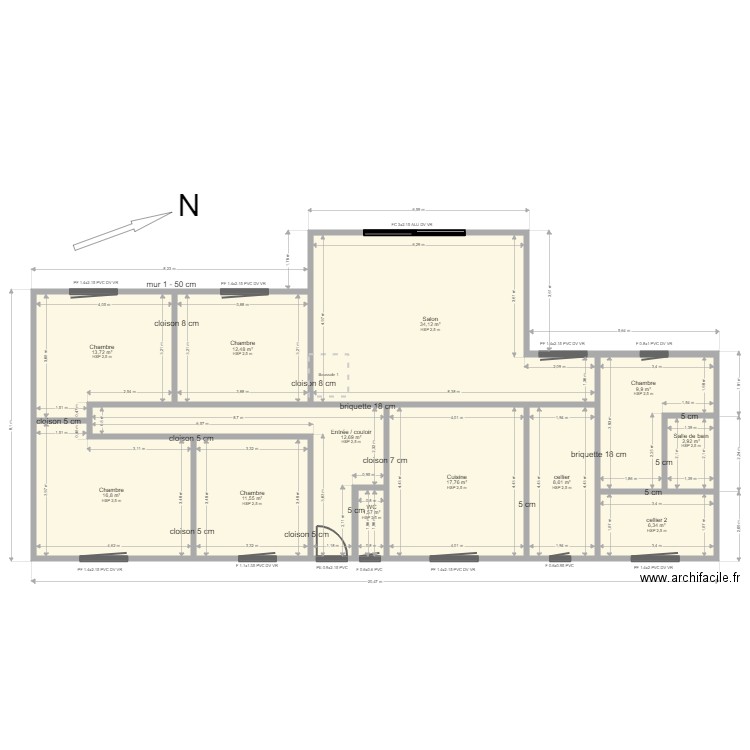 JAMAIN. Plan de 12 pièces et 148 m2