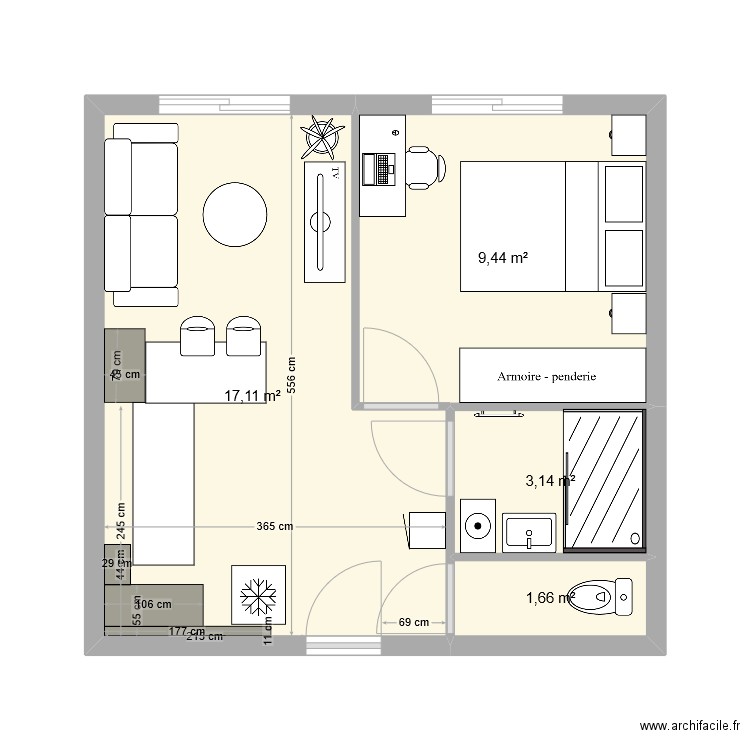 Liberation existant. Plan de 4 pièces et 31 m2