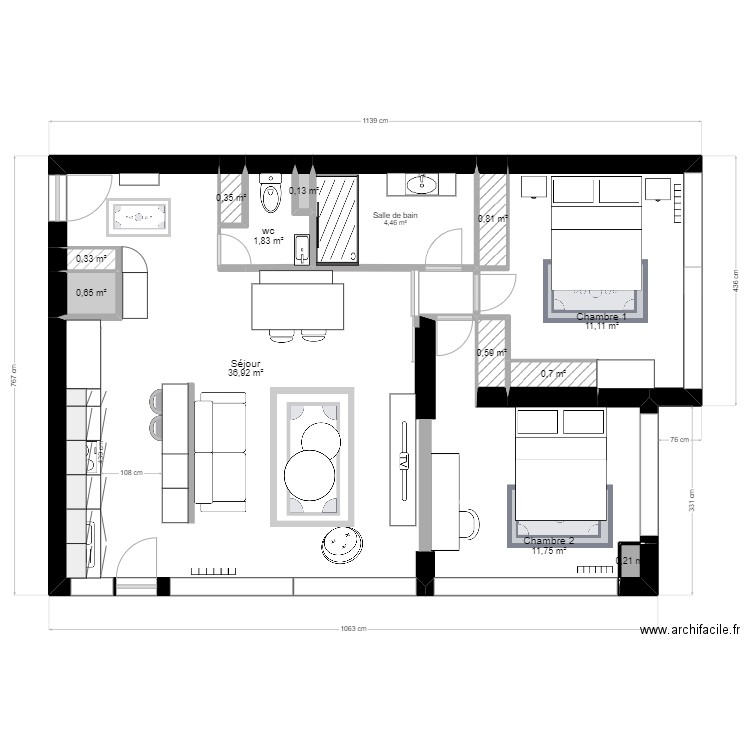 Plan appartement Projet 1 VERSION 4. Plan de 13 pièces et 70 m2