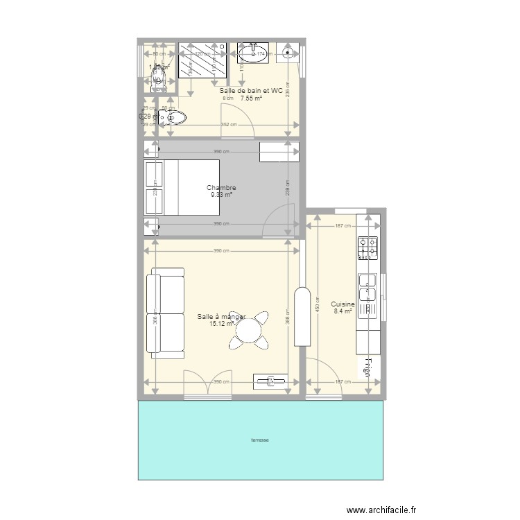 projet studio3. Plan de 6 pièces et 42 m2