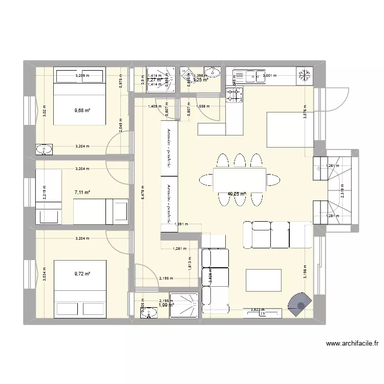 Plan C. Plan de 7 pièces et 80 m²