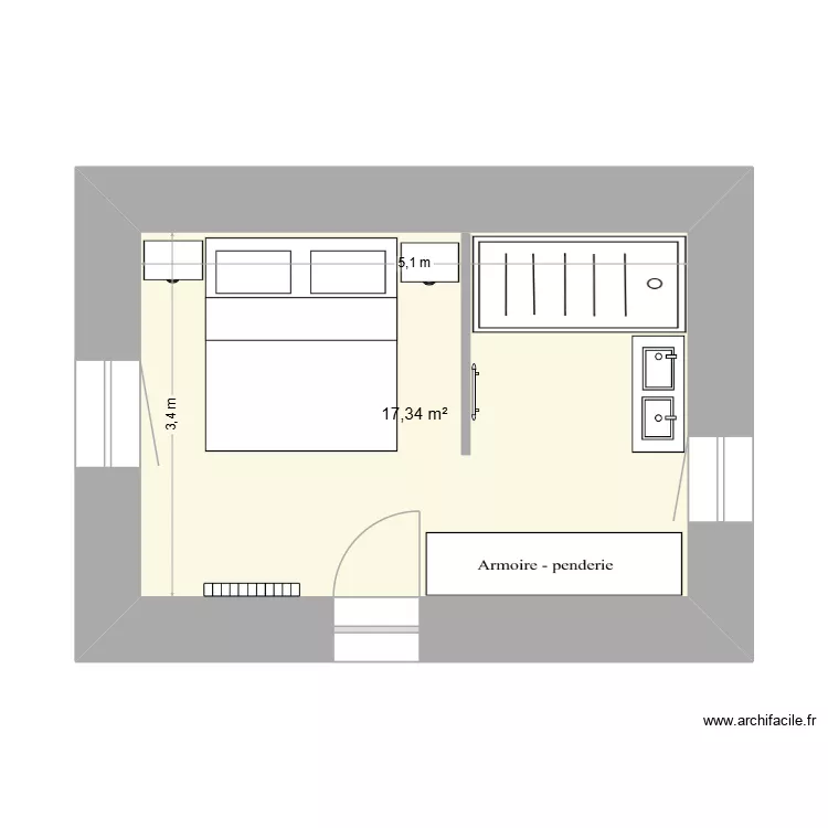 CHAMBRE PRIVATIVE B. Plan de 1  et 17 m²
