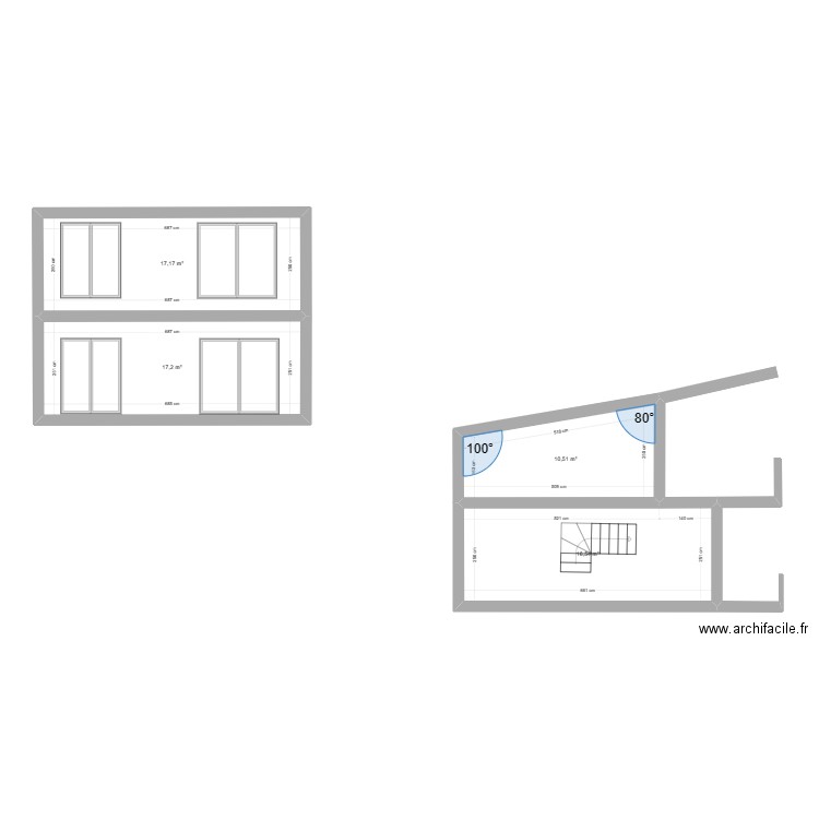 COUPE. Plan de 4 pièces et 61 m2