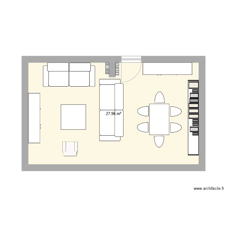 salon procession. Plan de 1 pièce et 28 m2