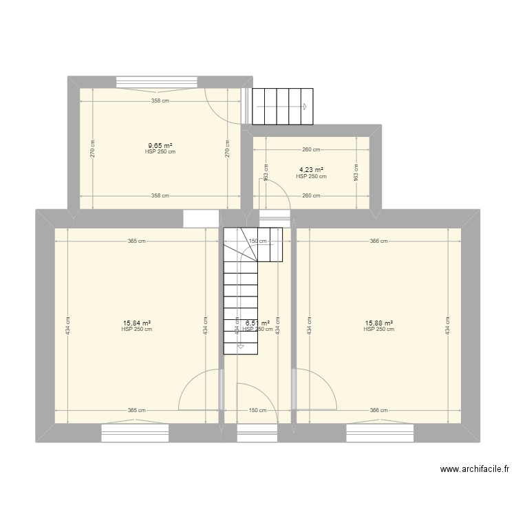 61 cruguel actuel. Plan de 5 pièces et 52 m2