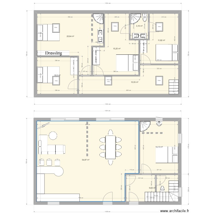 bernardino. Plan de 9 pièces et 156 m2