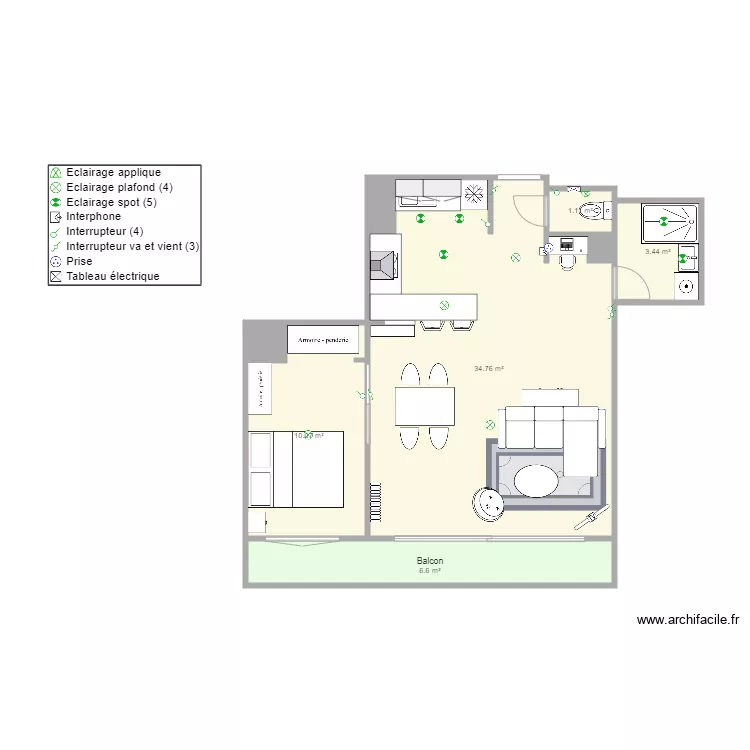 Appartement Bxl apres travaux et am&eacute;nag&eacute;. Plan de 