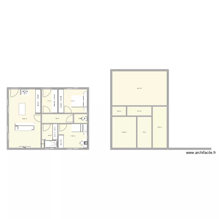 Maison 2. Plan de 14  et 138 m²