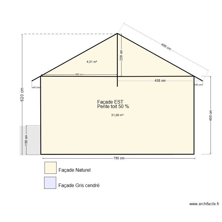 facade cote est  plan 4. Plan de 3 pièces et 40 m2