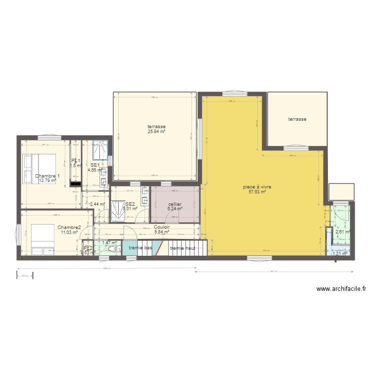 projet st v1. Plan de 28 pièces et 256 m2