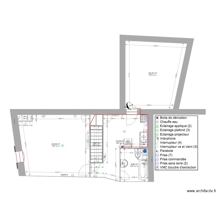 2 EME ÉTAGE ELECTRIQUE. Plan de 7 pièces et 64 m2