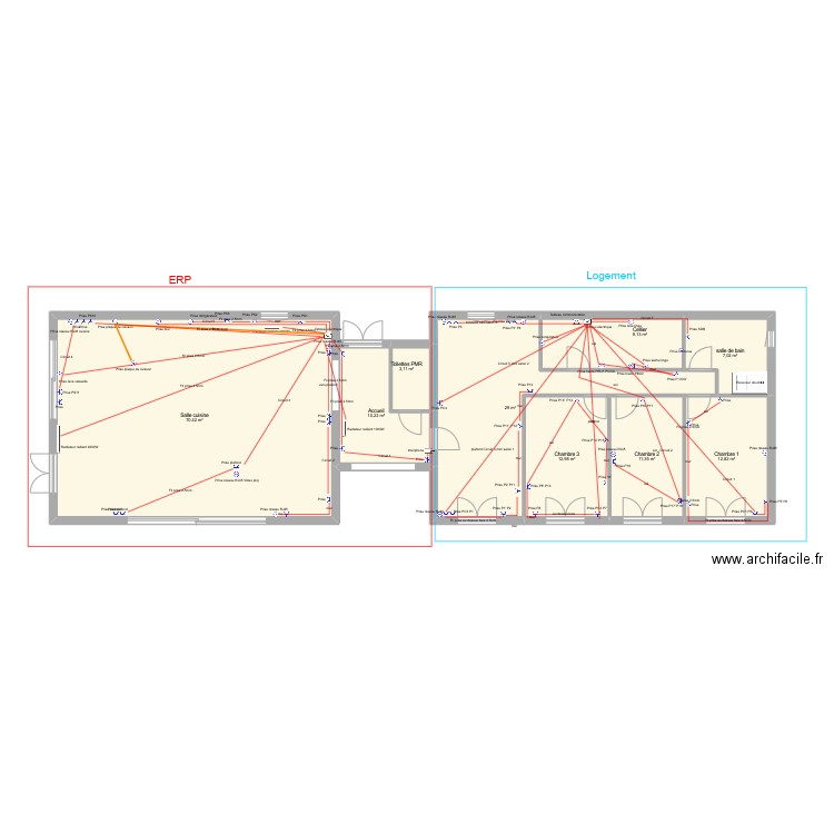 prises. Plan de 9 pièces et 166 m2