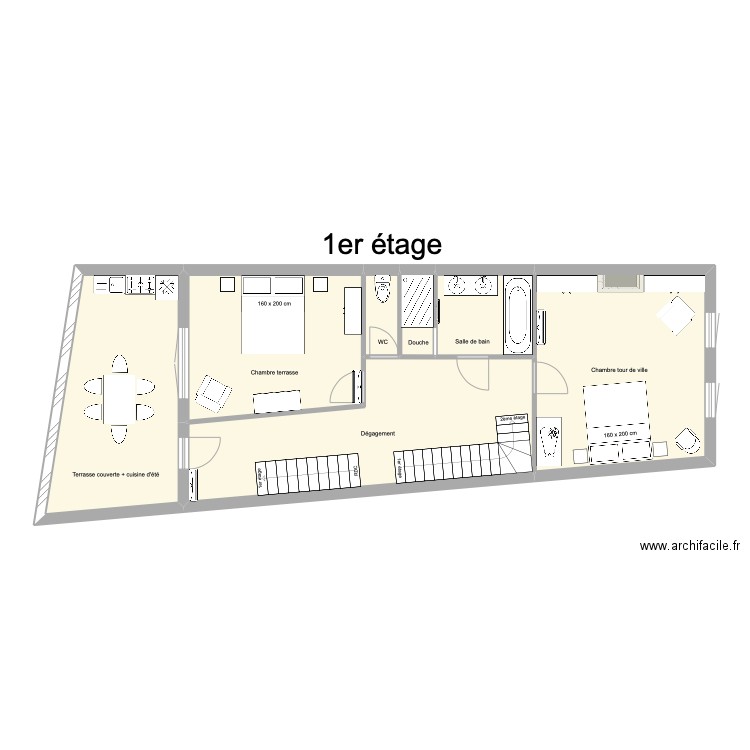 1er étage Cajarc. Plan de 7 pièces et 82 m2