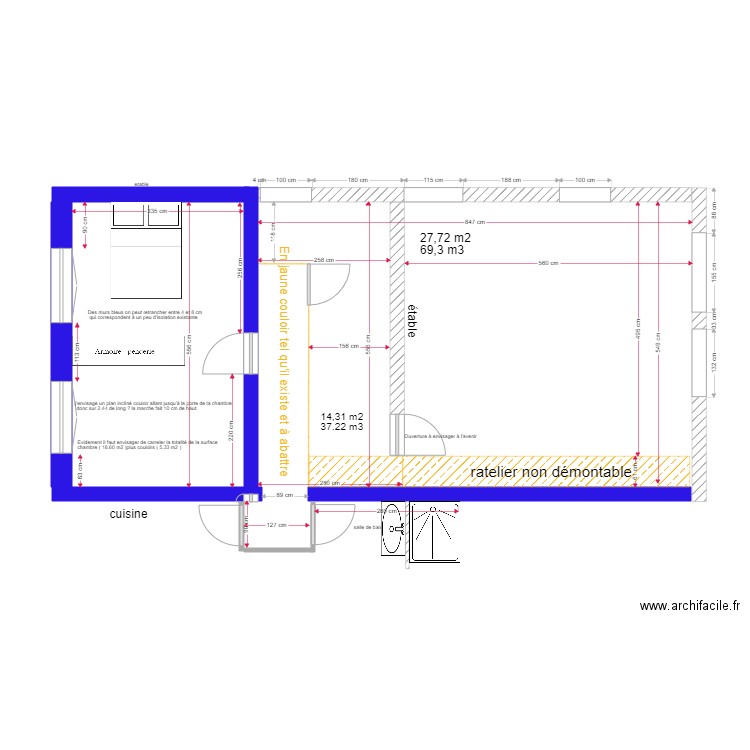 chambre juju et arriere cuisine et buanderie. Plan de 0 pièce et 0 m2