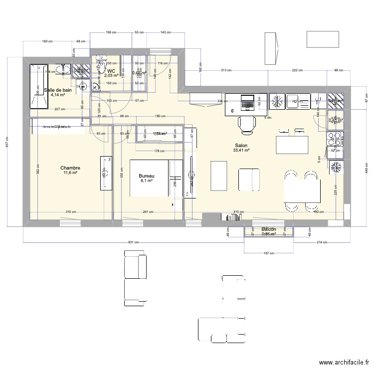 Appart quai Paul Bert. Plan de 11 pièces et 63 m2
