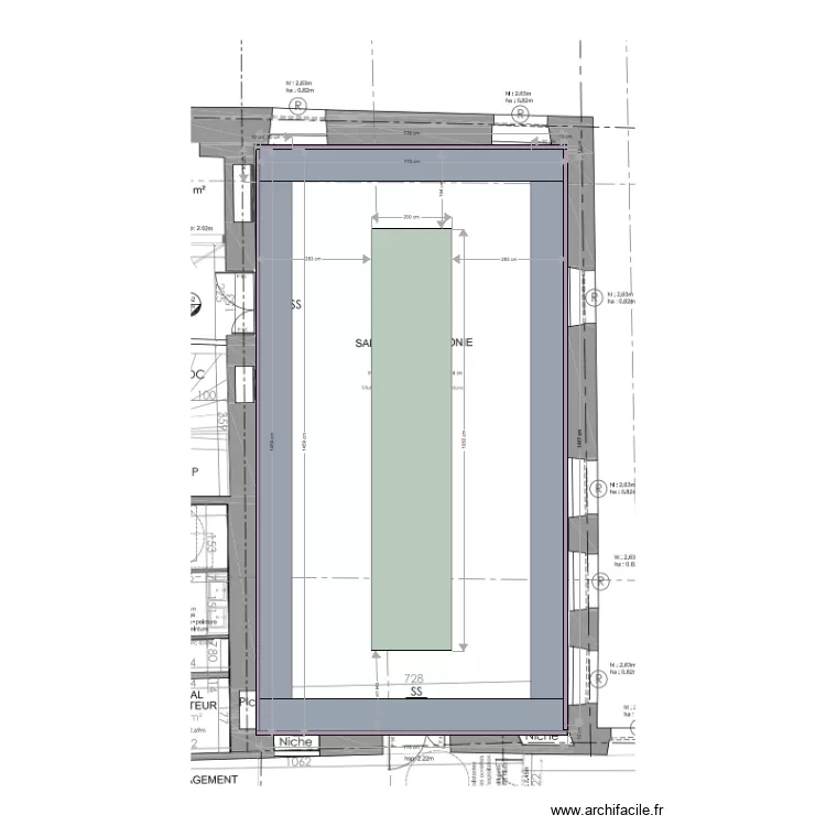 Salle de c&eacute;r&eacute;monie plan plafond. Plan de 