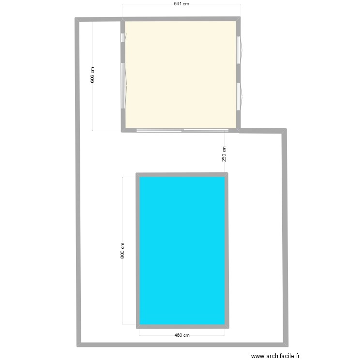 Piscine. Plan de 2 pièces et 72 m2