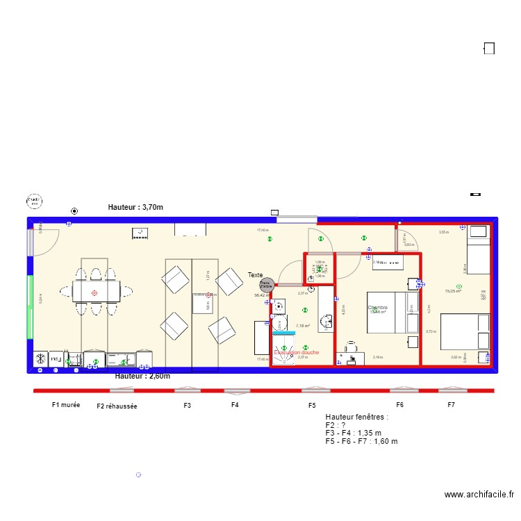 Implantation pièces V3 meublé. Plan de 5 pièces et 133 m2