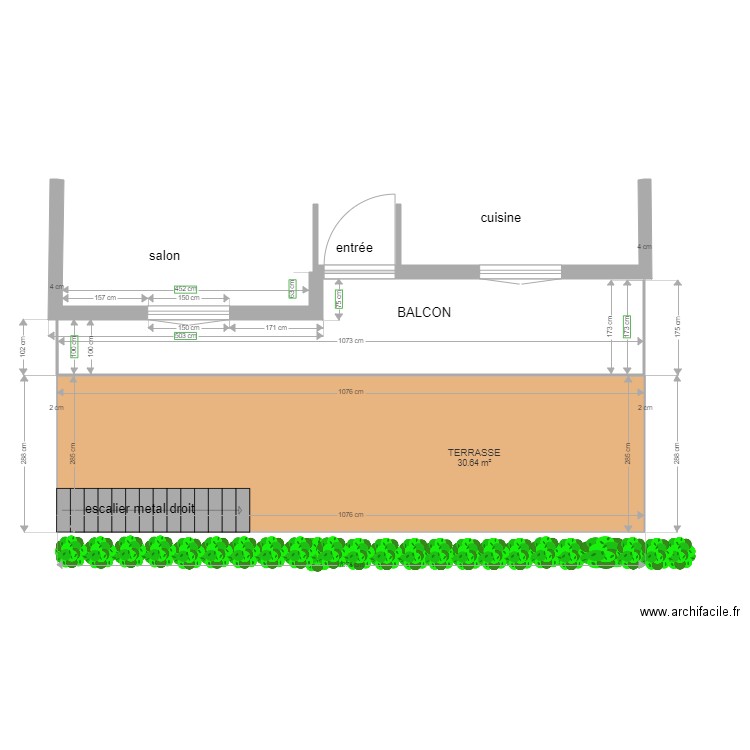 projet terrasse avec escalier droit. Plan de 0 pièce et 0 m2