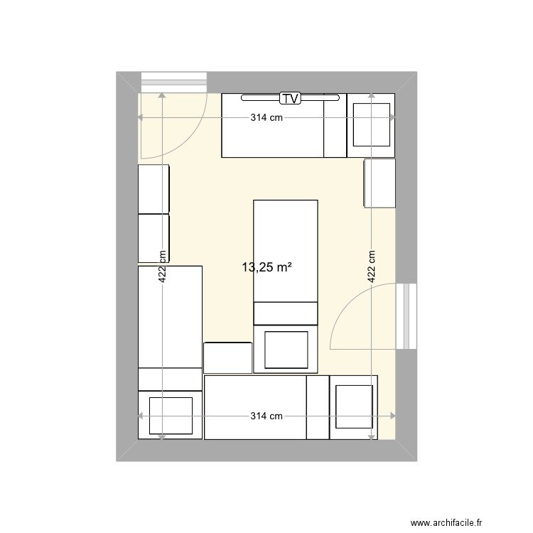 chambre Biarritz 4 enfants. Plan de 1 pièce et 13 m2