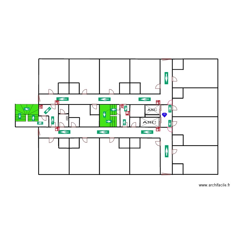 1er etage bouteille 58 ascenseur. Plan de 3 pièces et 7 m2