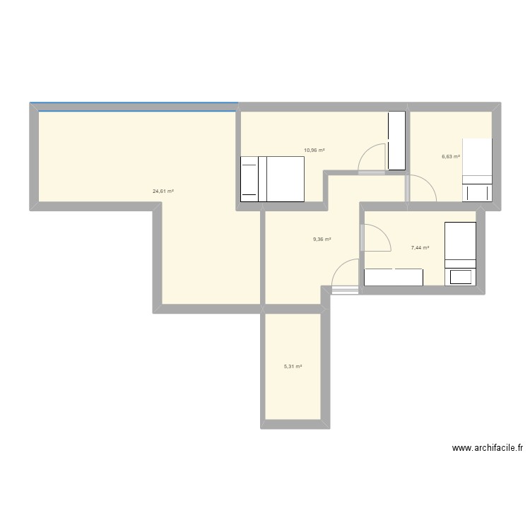 c/Gloria original 1²C. Plan de 6 pièces et 64 m2