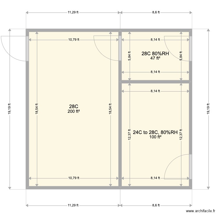 Texas Tech 2 Rooms. Plan de 3 pièces et 32 m2