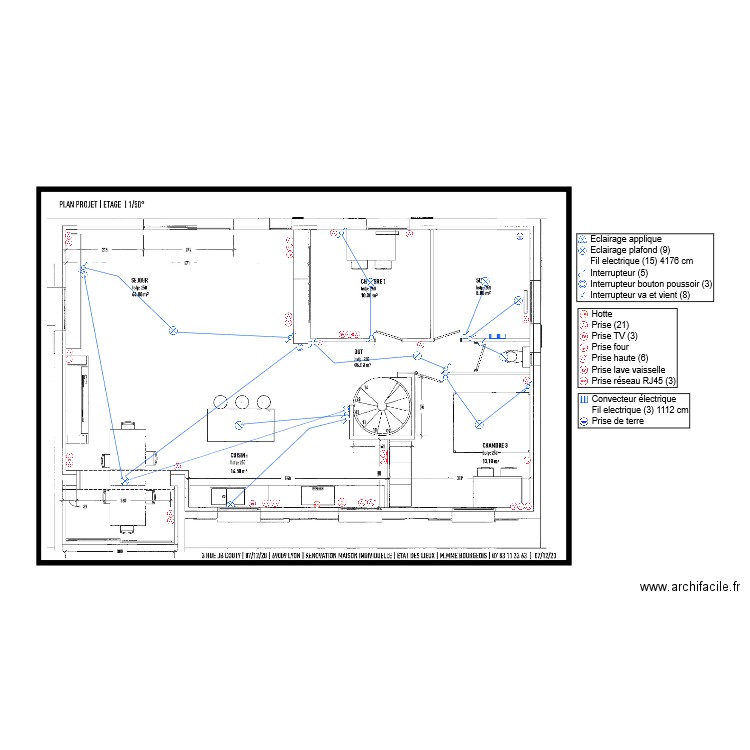 Plan Electricité Etage Bourgeois. Plan de 0 pièce et 0 m2