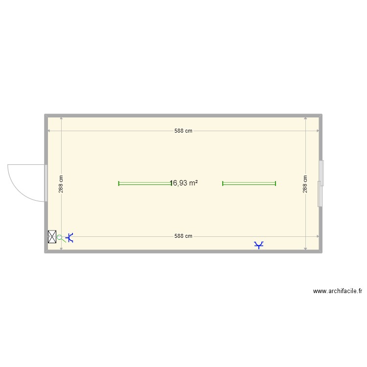 62584. Plan de 1 pièce et 17 m2