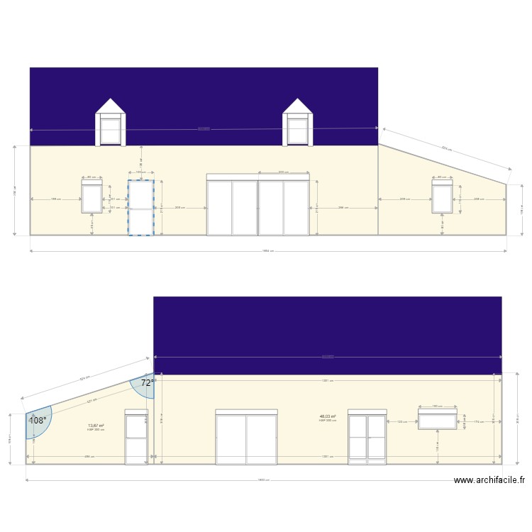 2 facade titi. Plan de 4 pièces et 123 m2