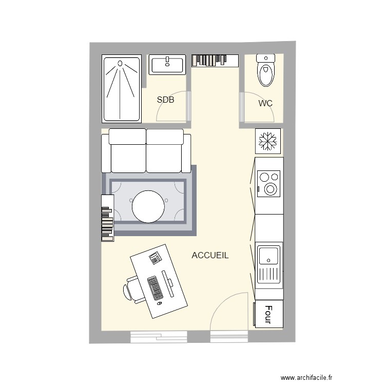 Bureau Accueil. Plan de 3 pièces et 22 m2