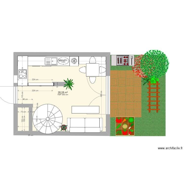 RDC V2. Plan de 1 pièce et 26 m2